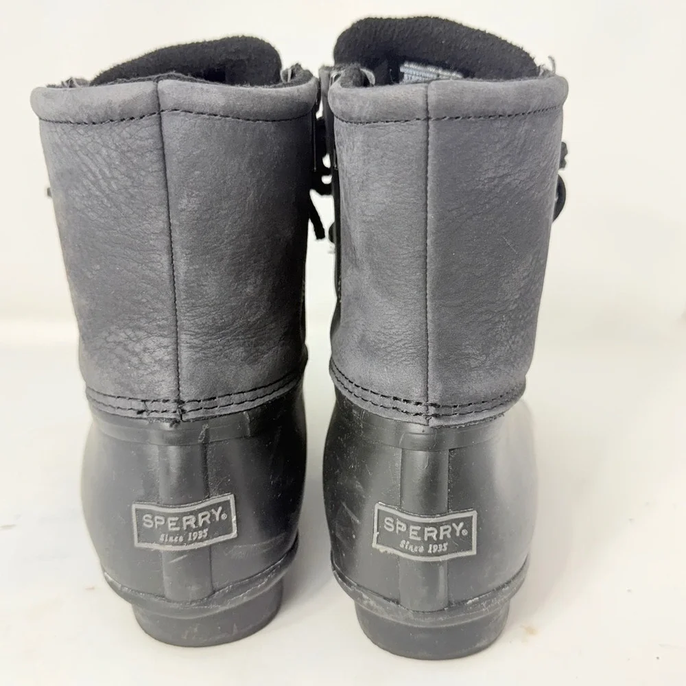Sperry Saltwater Womens Black Leather Rubber Duck Boots STS88108 Size 11